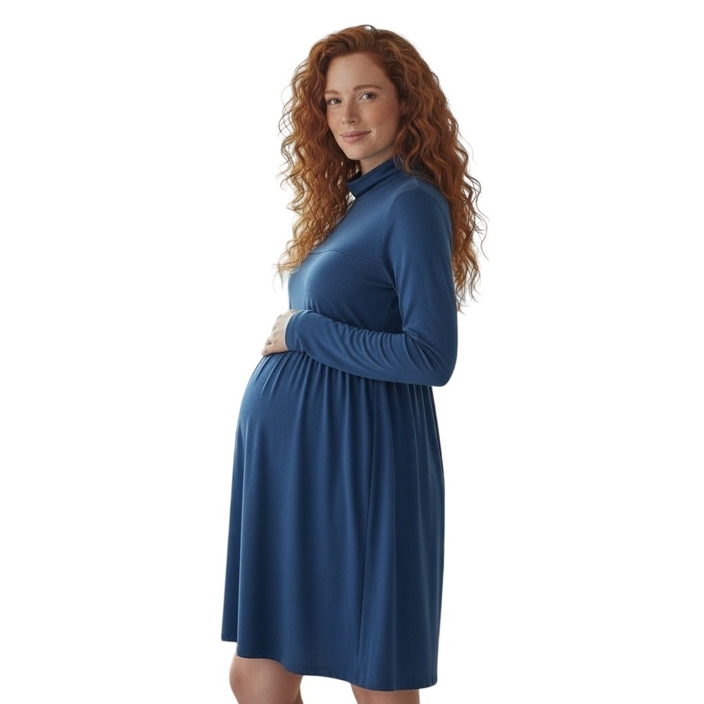 The Nines by HATCH Blue Long Sleeve Maternity Dress